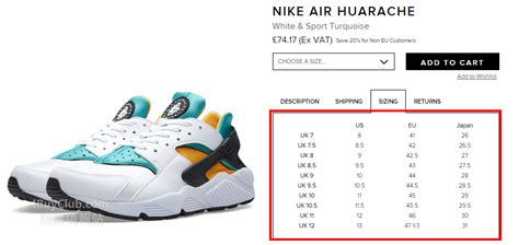 nike air huarache size chart.